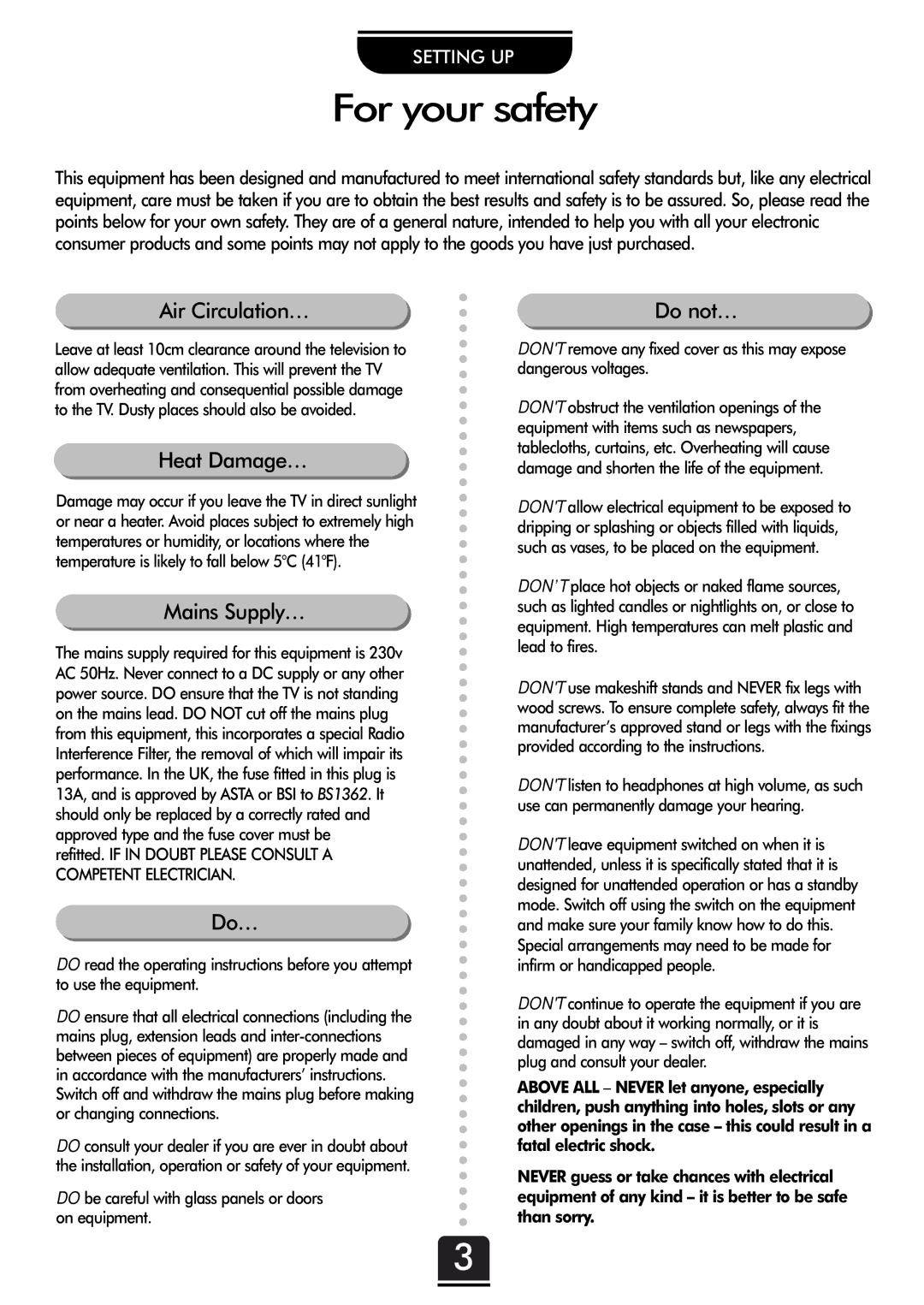 Toshiba 32ZP18Q, 36ZP18Q owner manual For your safety, Air Circulation… 