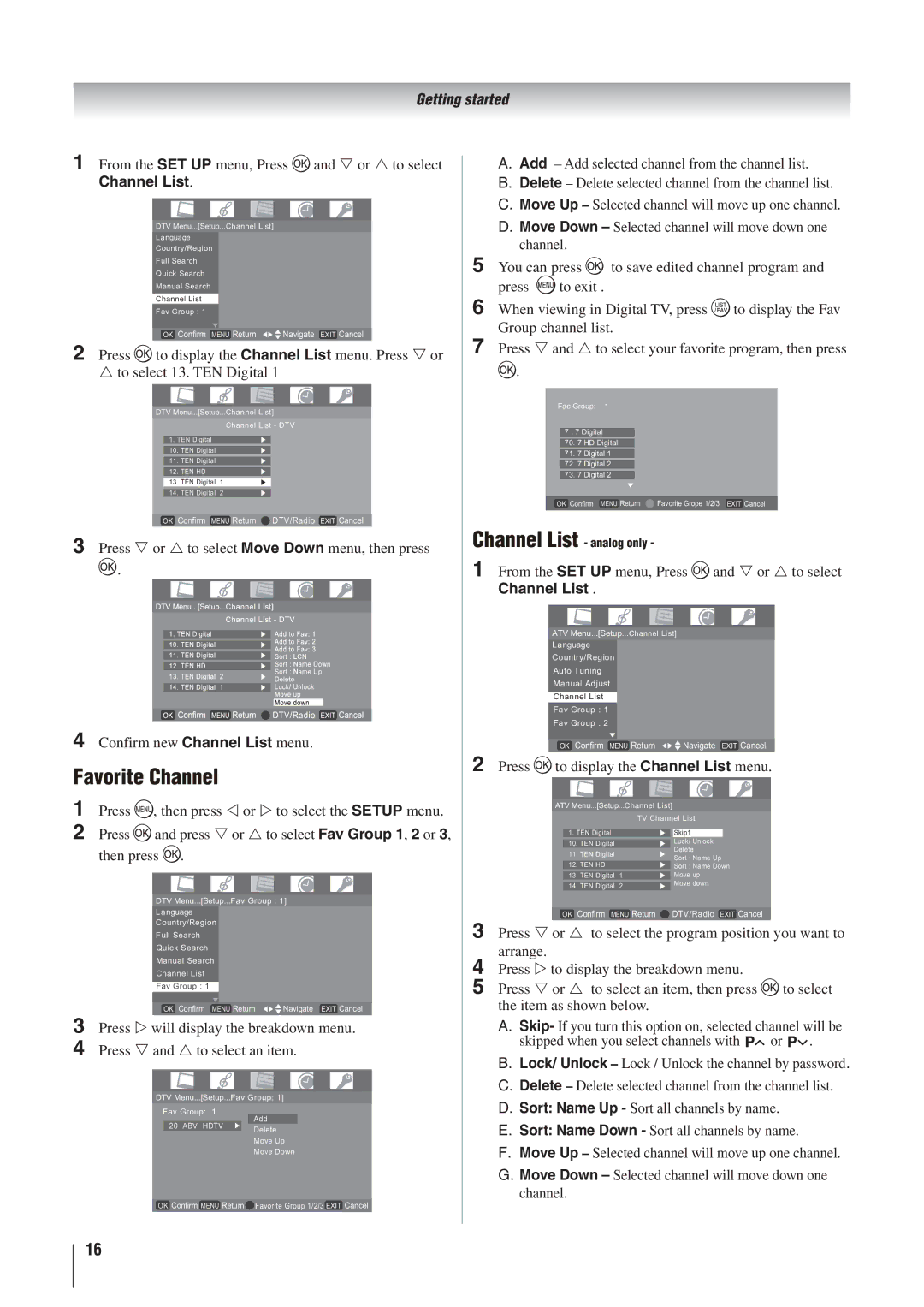 Toshiba 37AV500A, 32AV500A, 42AV500A, 26AV500A manual Favorite Channel, From the SET UP menu, Press and or to select 