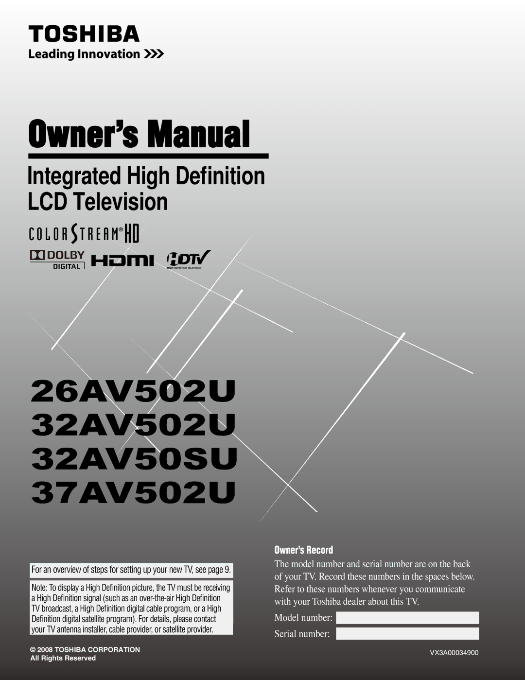 Toshiba owner manual 26AV502U 32AV502U 32AV50SU 37AV502U 