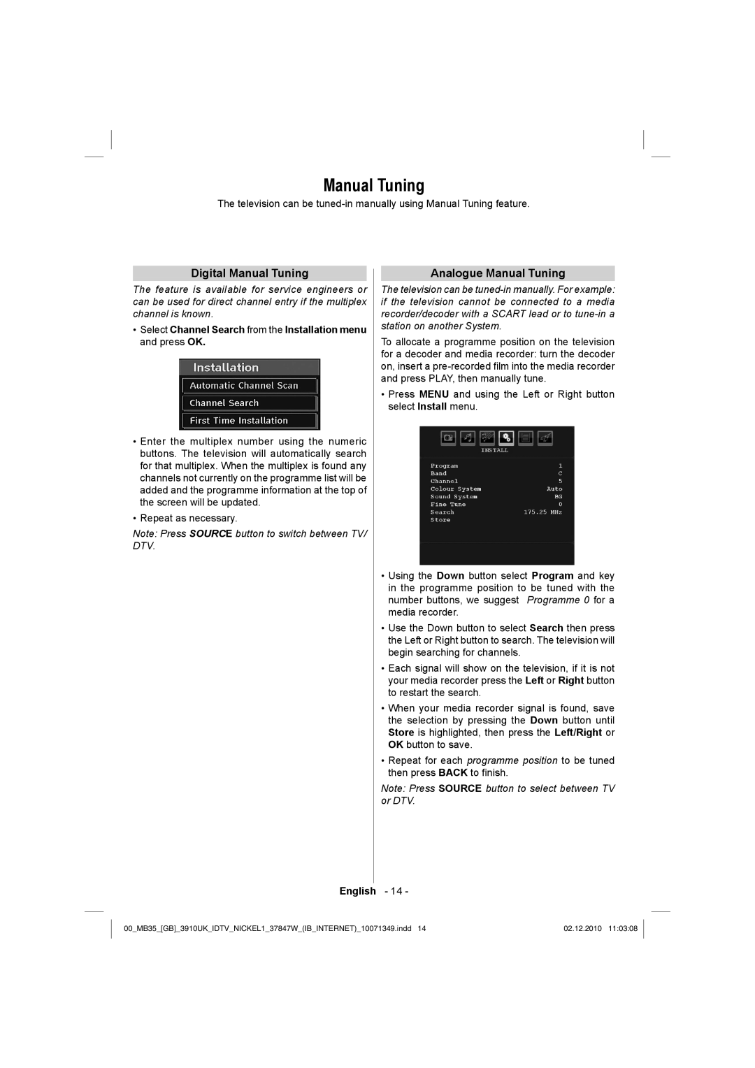 Toshiba 37BV700B owner manual Digital Manual Tuning, Analogue Manual Tuning 