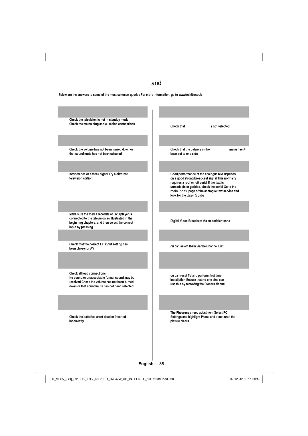 Toshiba 37BV700B owner manual Questions and Answers 