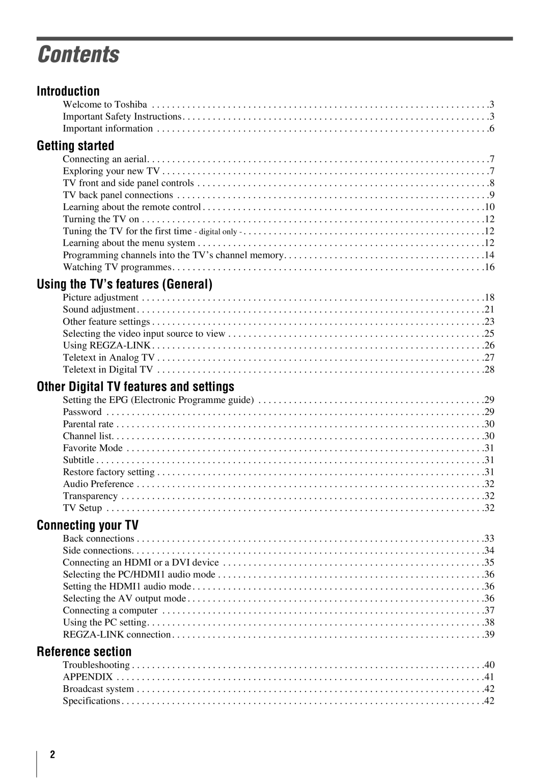 Toshiba 42XV500A, 37XV500A, 46XV500A owner manual Contents 