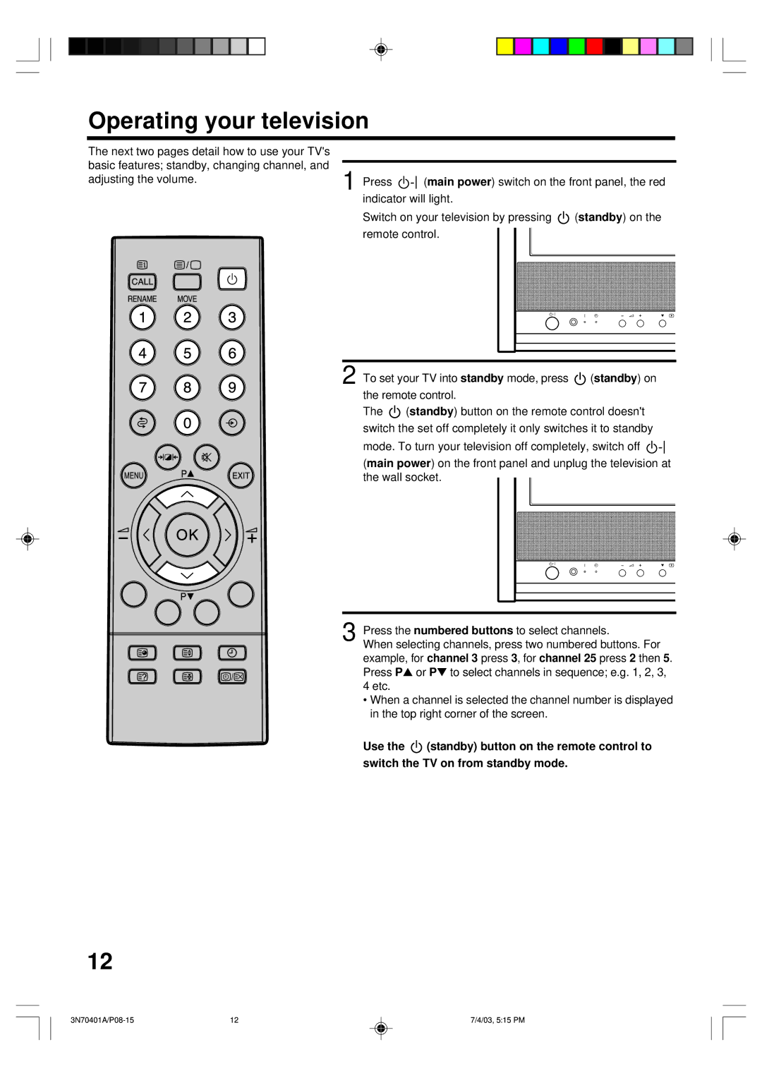 Toshiba 15V31B, 3N70401A, 15V31D manual Operating your television 