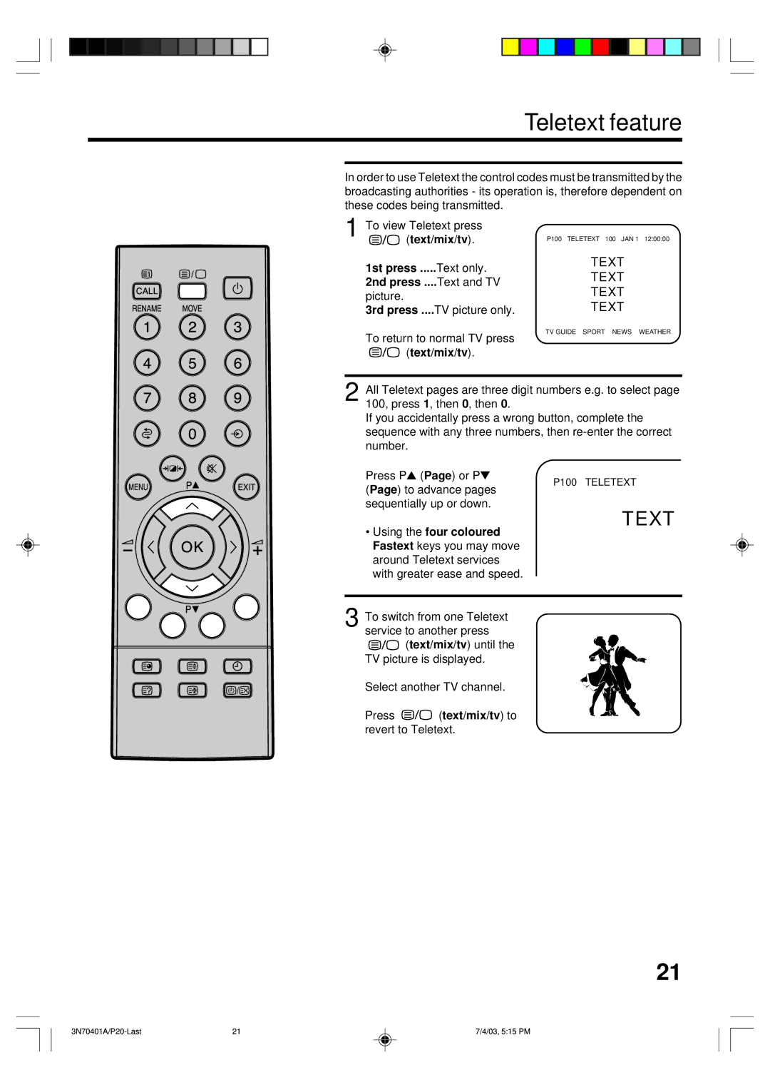 Toshiba 3N70401A, 15V31D, 15V31B manual Text/mix/tv 1st press, 2nd press 