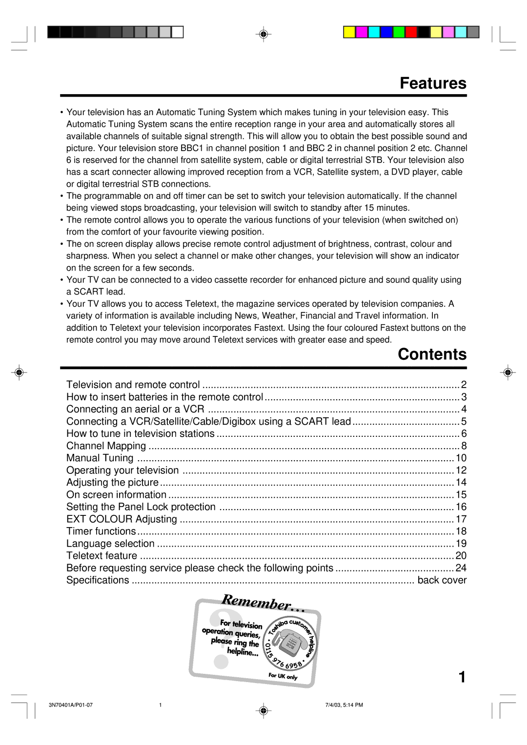 Toshiba 3N70401A, 15V31D, 15V31B manual Features, Contents 