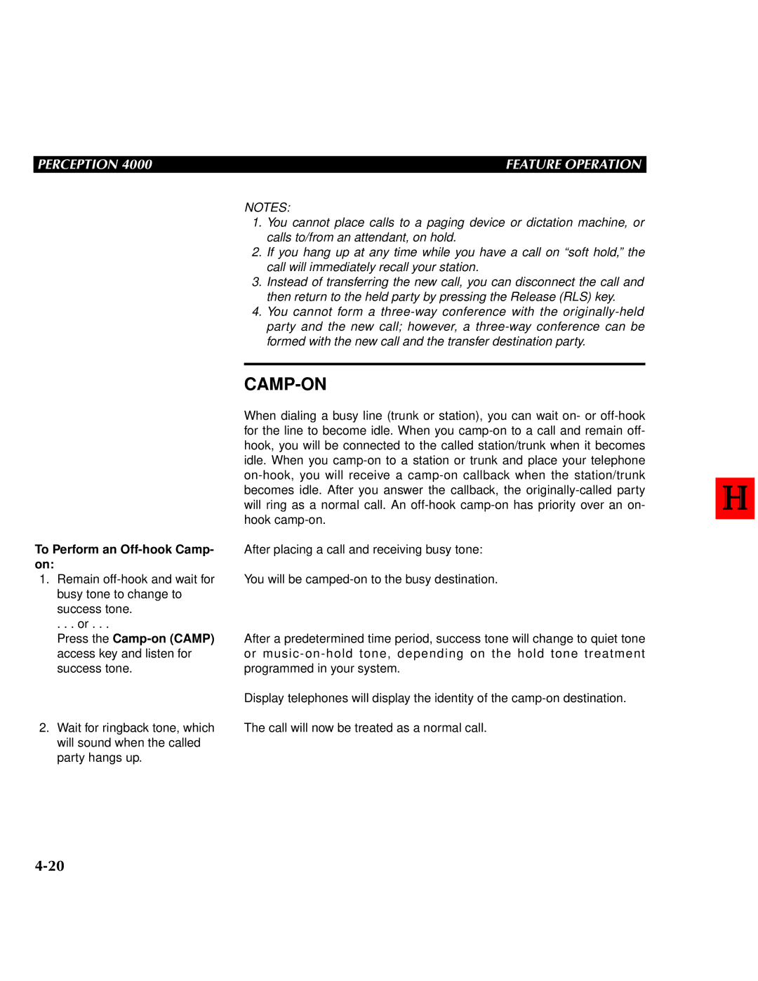 Toshiba 4000 manual Camp-On, To Perform an Off-hook Camp- on 