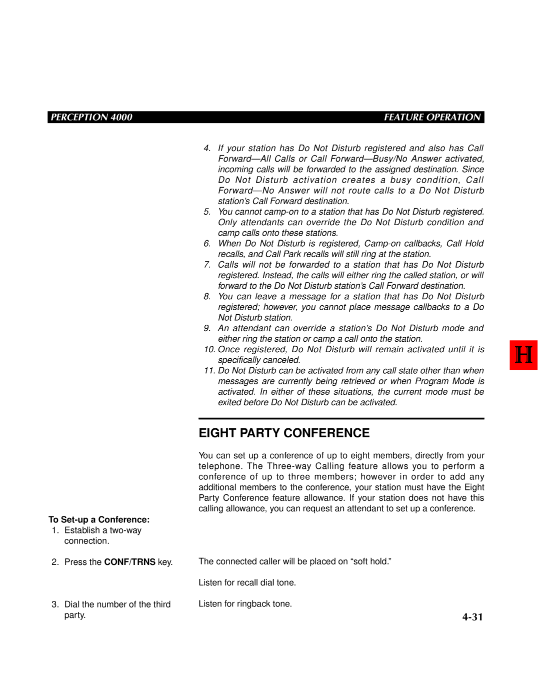 Toshiba 4000 manual Eight Party Conference, To Set-up a Conference 