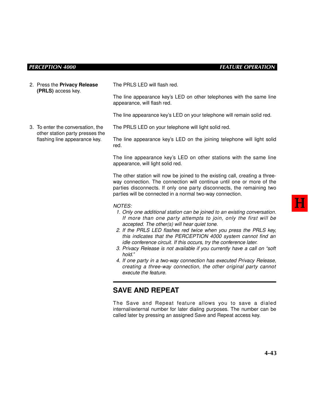 Toshiba 4000 manual Save and Repeat, Press the Privacy Release Prls access key 