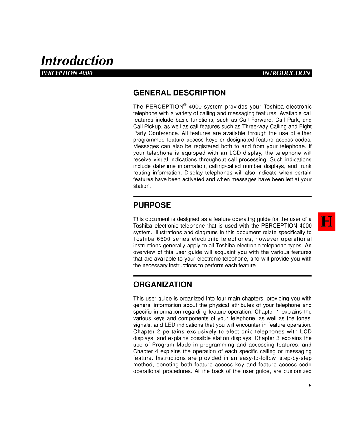 Toshiba 4000 manual General Description, Purpose, Organization 