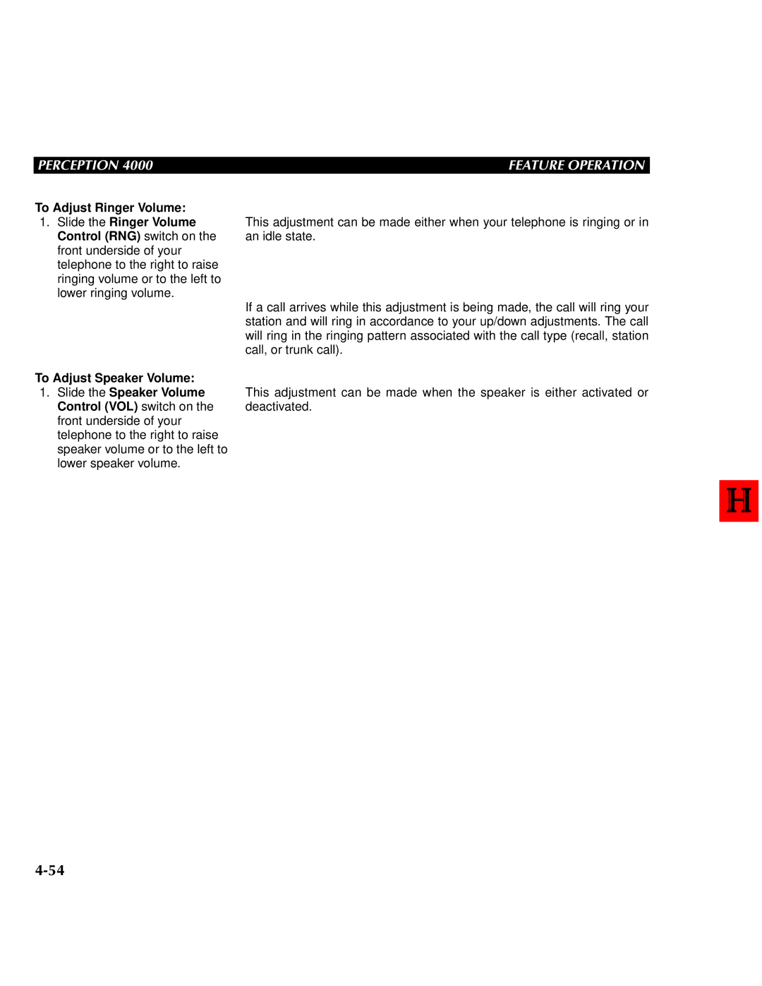 Toshiba 4000 manual To Adjust Ringer Volume, Control RNG switch on, To Adjust Speaker Volume Slide the Speaker Volume 