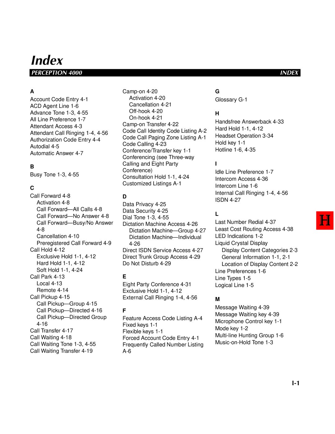 Toshiba 4000 manual Index 