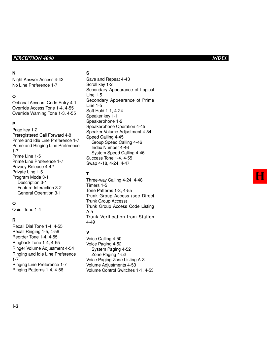 Toshiba 4000 manual Perception Index 