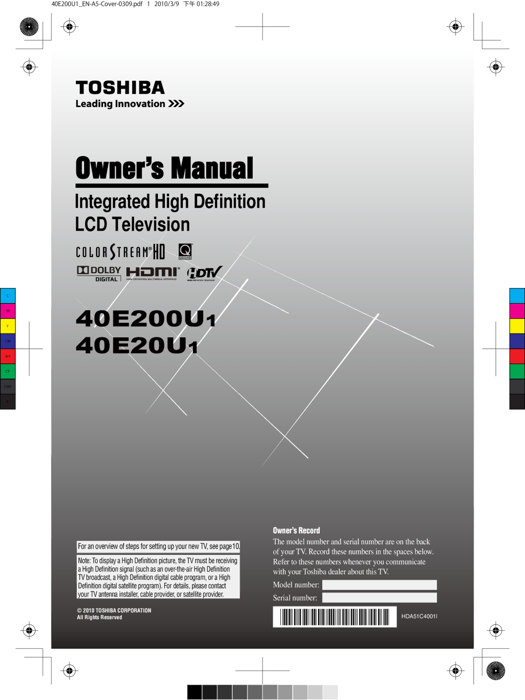 Toshiba owner manual 40E200U1 40E20U1 