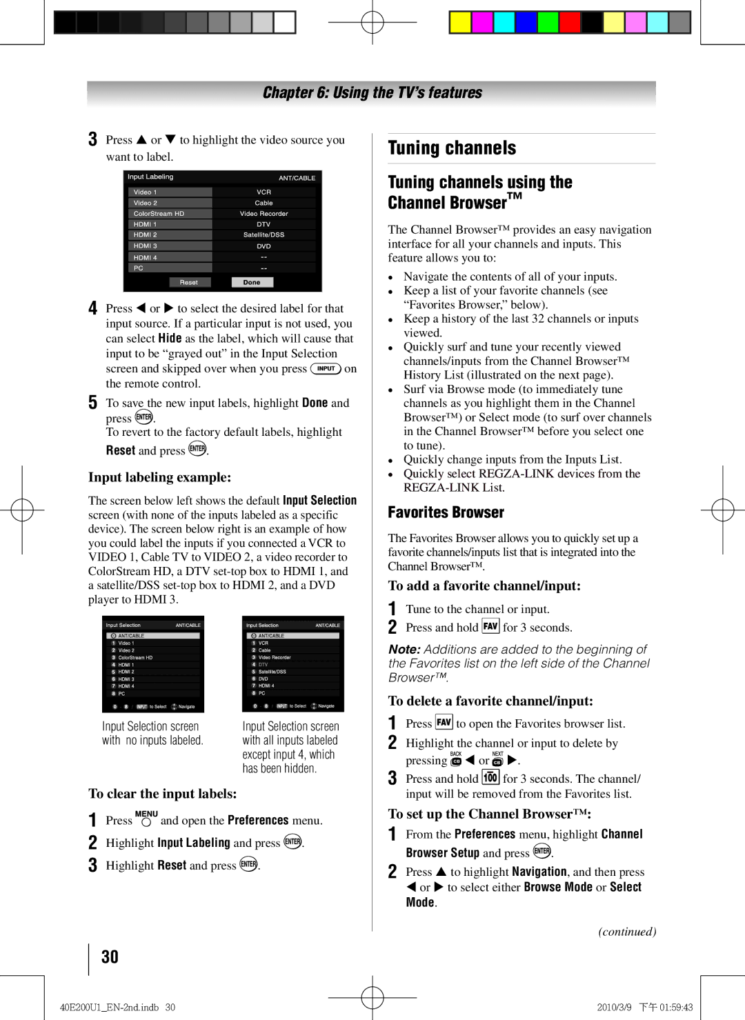 Toshiba 40E200U1 owner manual Tuning channels using Channel Browser, Favorites Browser 