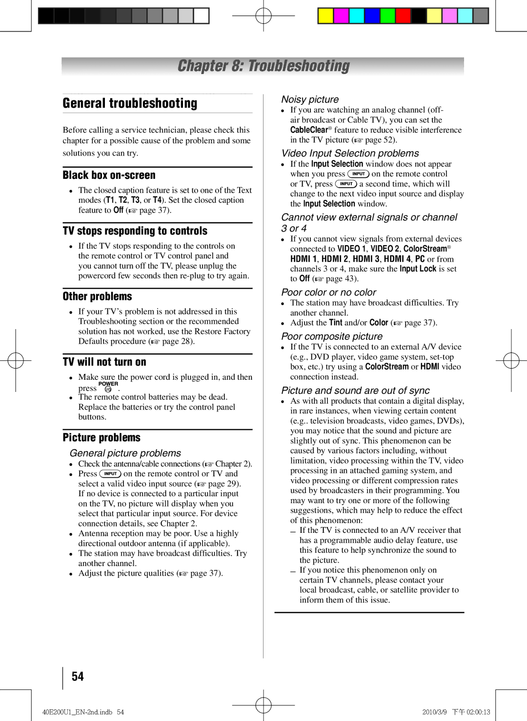 Toshiba 40E200U1 owner manual Troubleshooting, General troubleshooting 