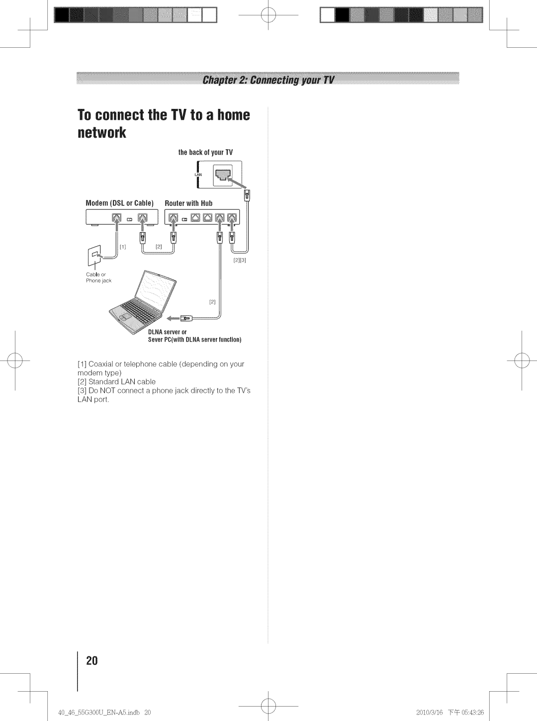 Toshiba 40G30U, 40G300U, 55G300U, 46G30U, 46G300U manual Toconnectthe TVto a home Network 