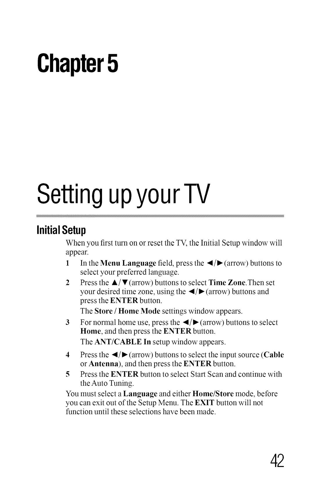 Toshiba 40L2400U, 50L2400U manual SettingupyourTV, InitialSetup 