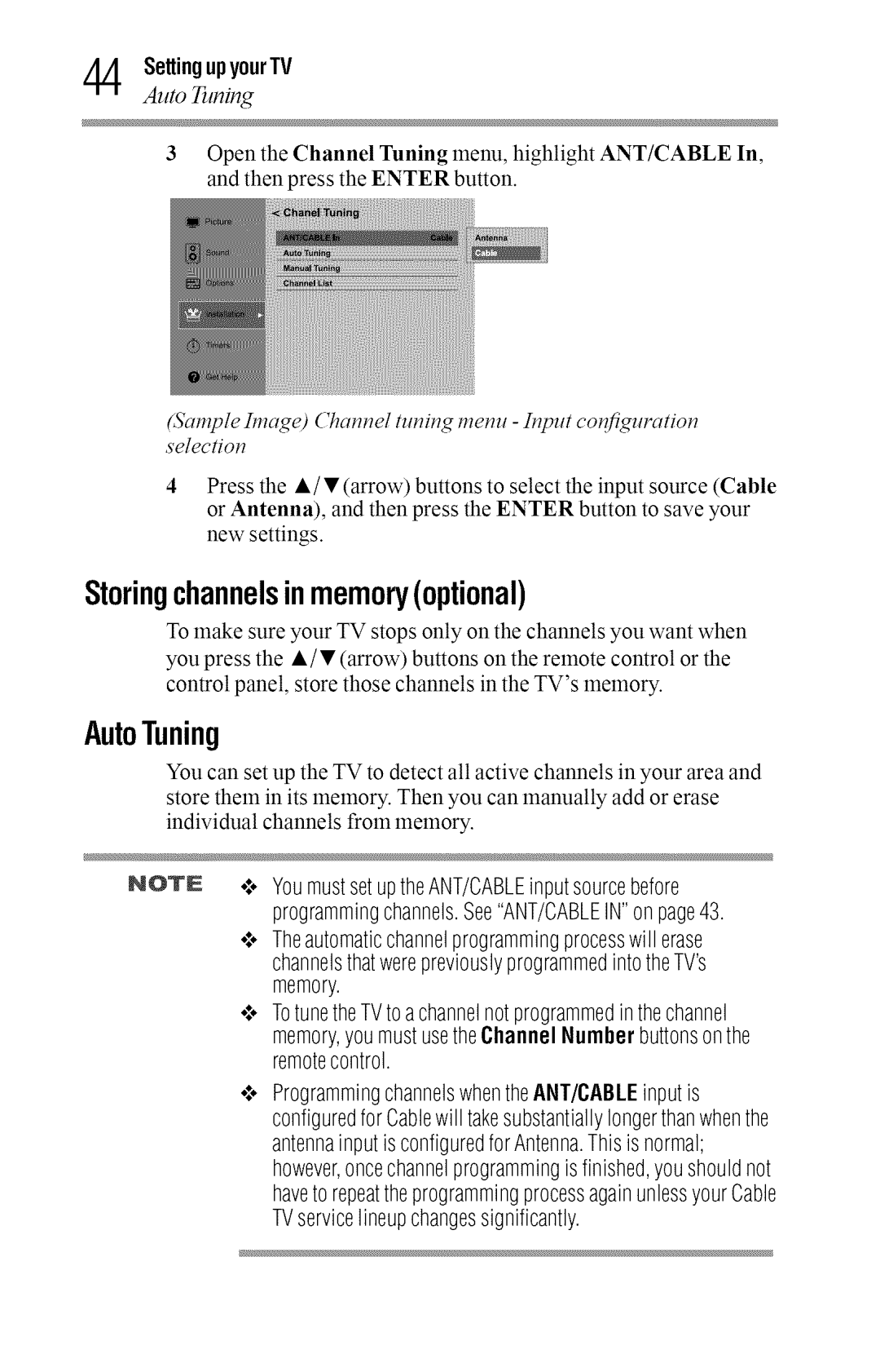 Toshiba 40L2400U, 50L2400U manual Storingchannelsinmemoryoptional, AutoTuning, SettingupyourTV, Auto Tuni 