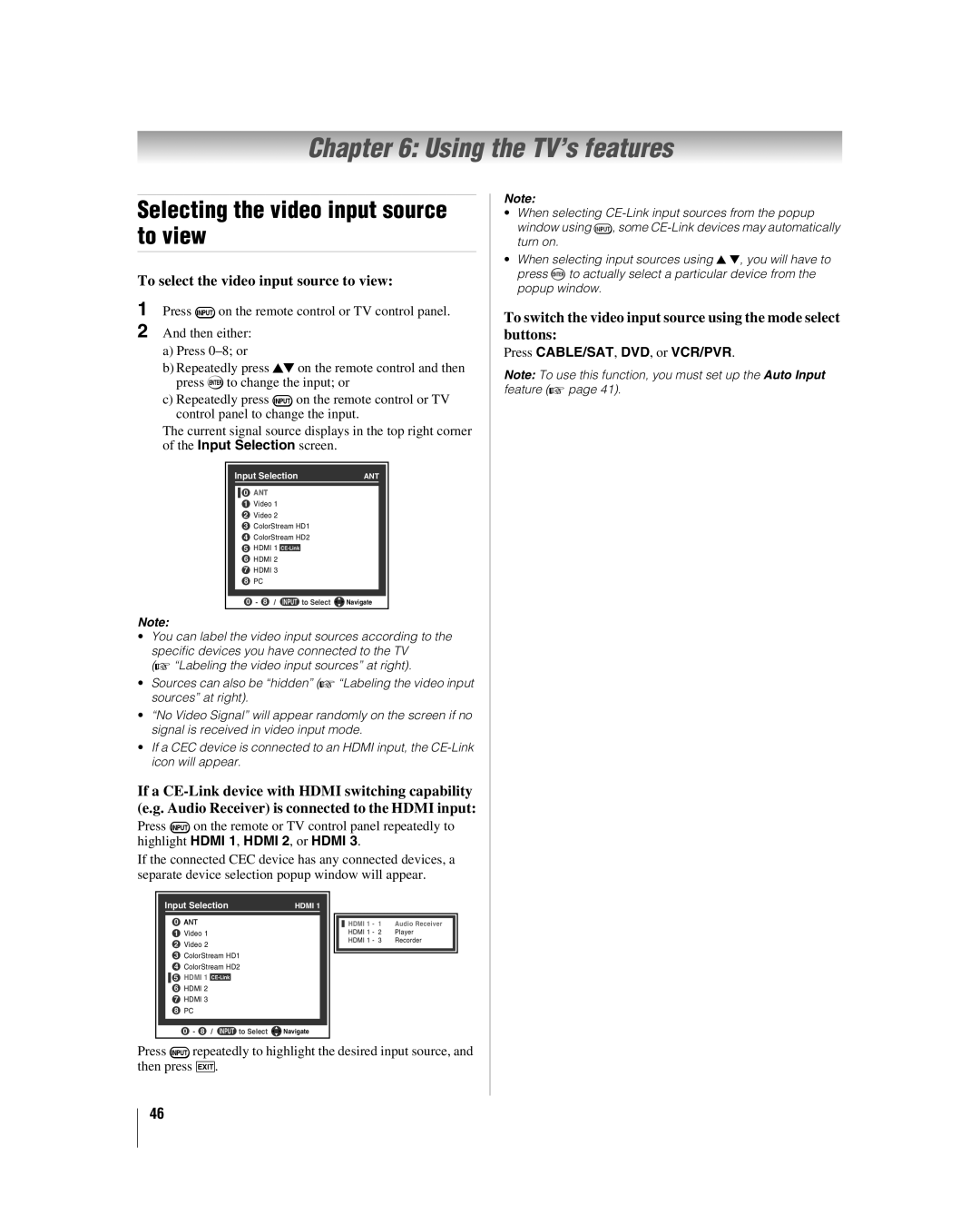 Toshiba 40RF350U manual Using the TV’s features, Press CABLE/SAT, DVD, or VCR/PVR 