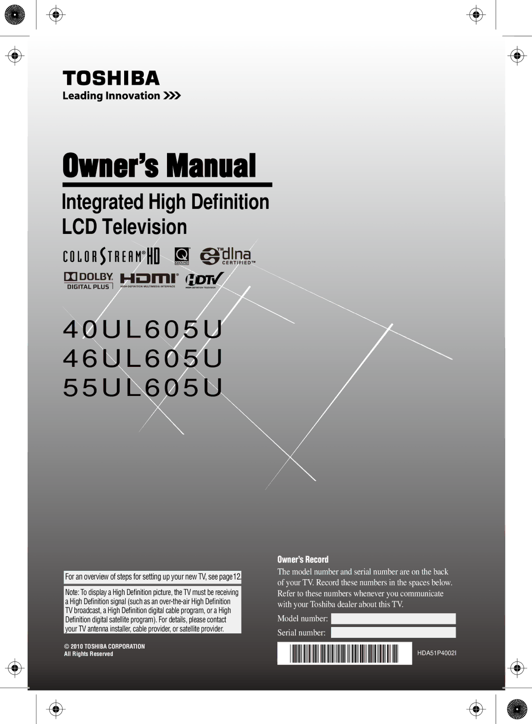 Toshiba owner manual 40UL605U 46UL605U 55UL605U 