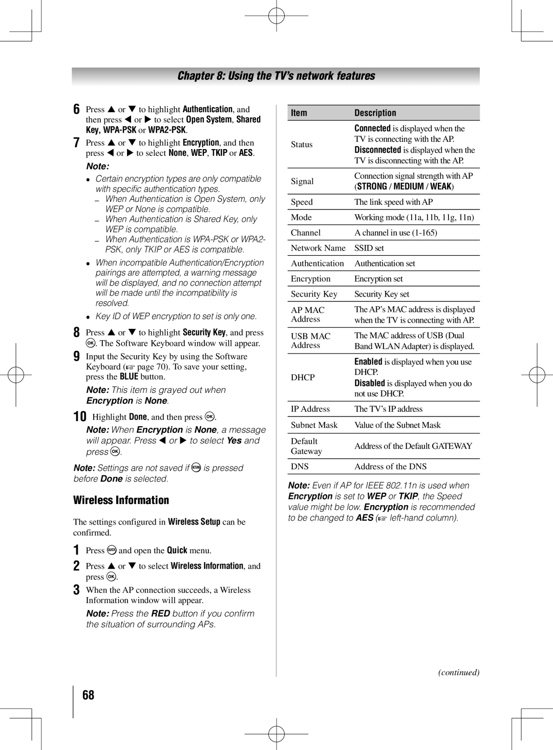 Toshiba 46UL605U, 40UL605U, 55UL605U owner manual Wireless Information 