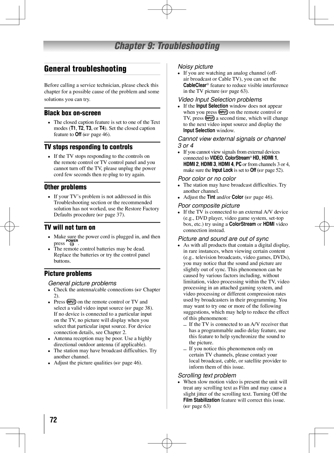 Toshiba 40UL605U, 55UL605U, 46UL605U owner manual Troubleshooting, General troubleshooting 