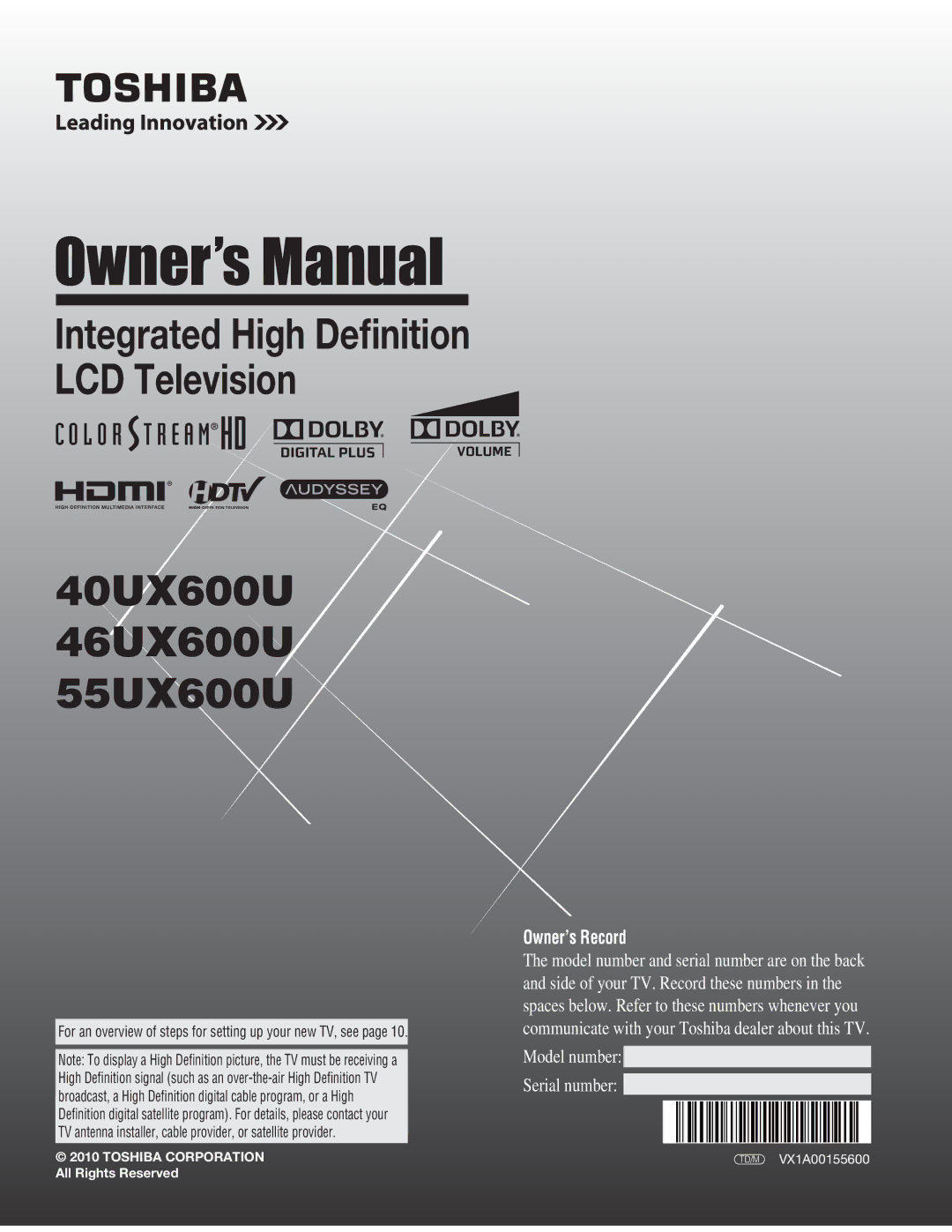 Toshiba manual 40UX600U 46UX600U 55UX600U 