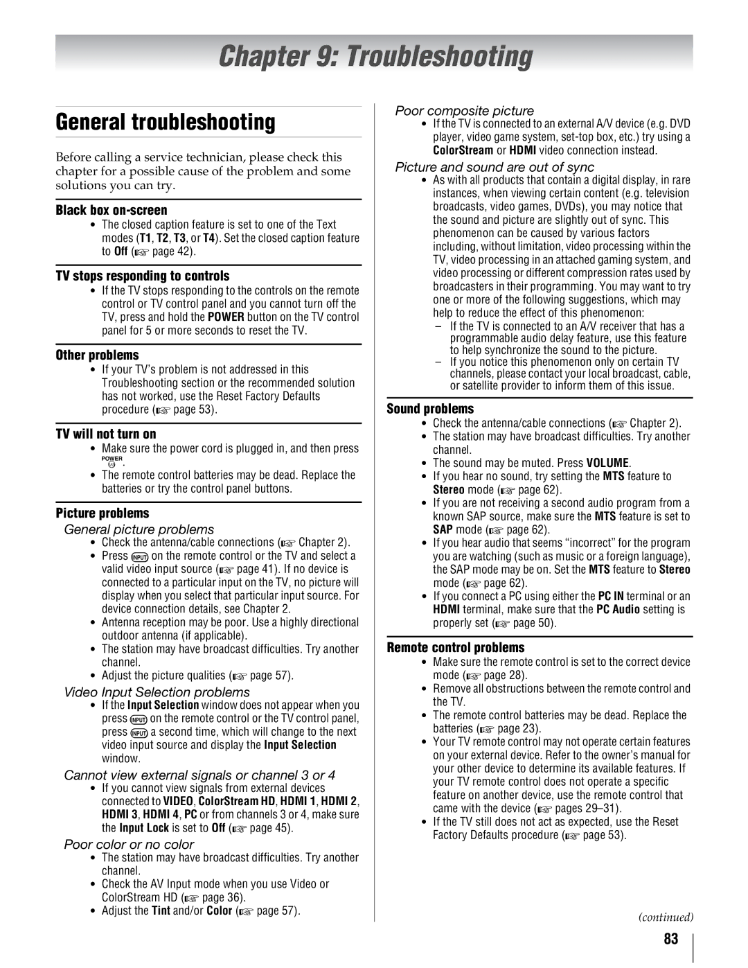 Toshiba 46UX600U, 40UX600U, 55UX600U manual Troubleshooting, General troubleshooting 