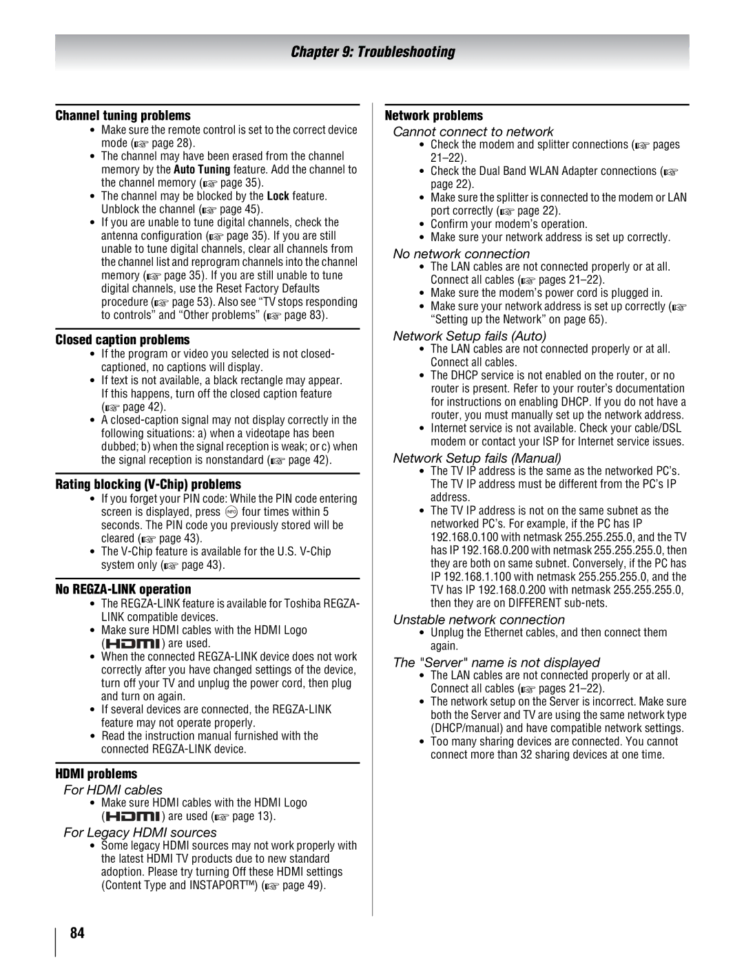 Toshiba 40UX600U, 55UX600U, 46UX600U manual Troubleshooting 