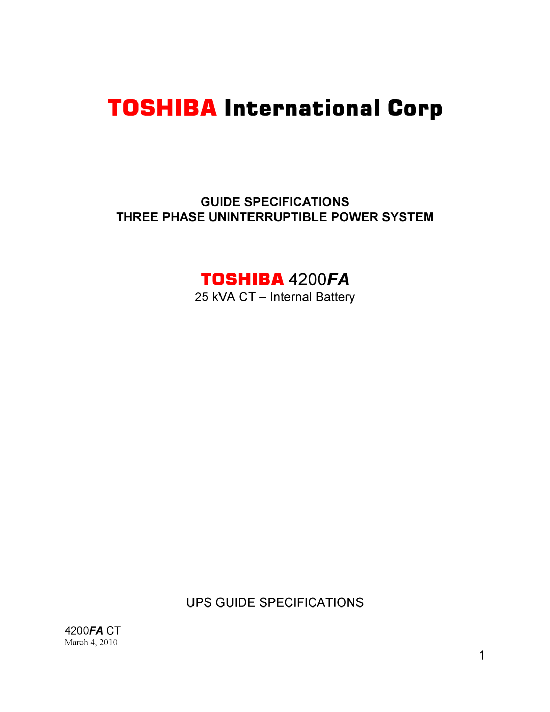 Toshiba 4200FA CT specifications Toshiba International Corp 