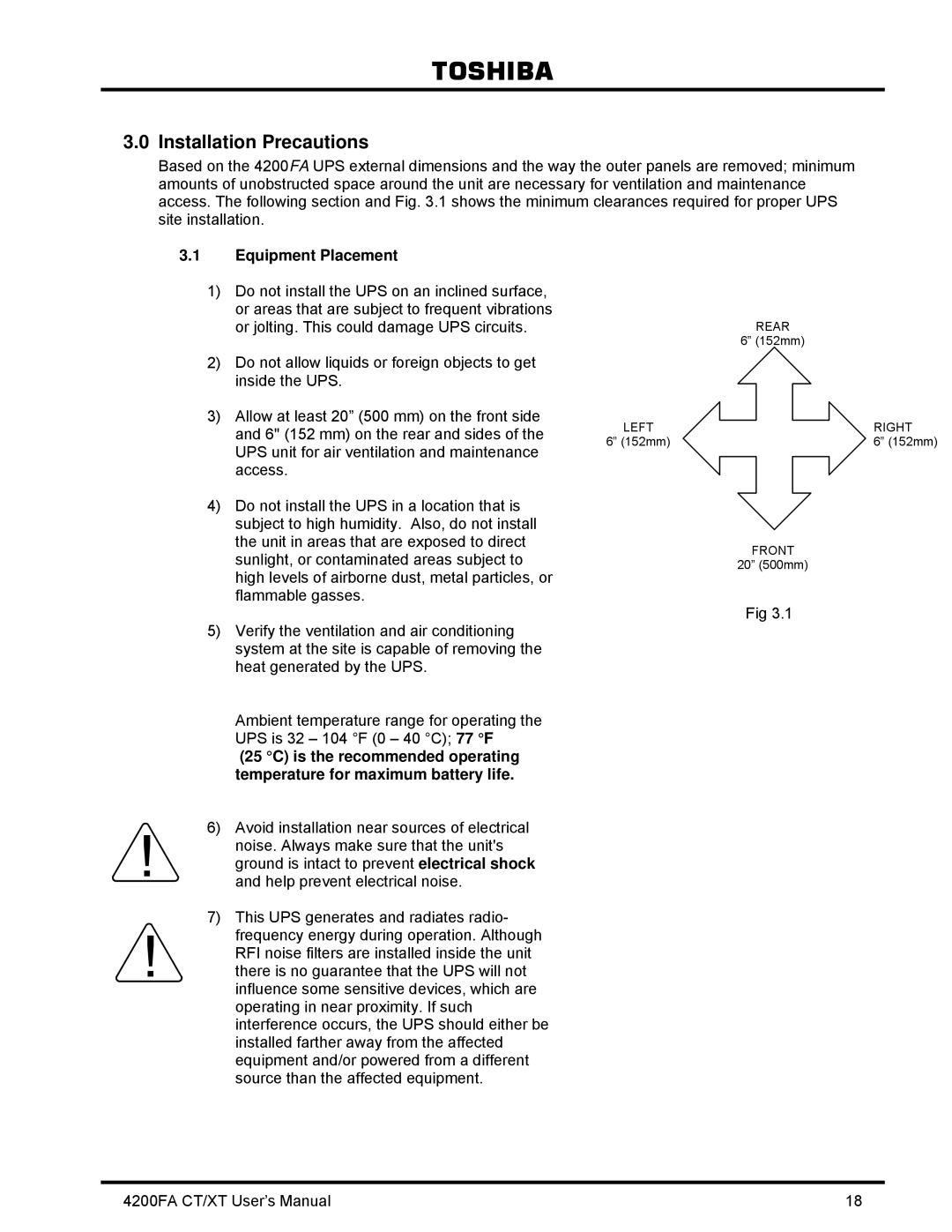 Toshiba 4200FA CT/XT user manual Equipment Placement 