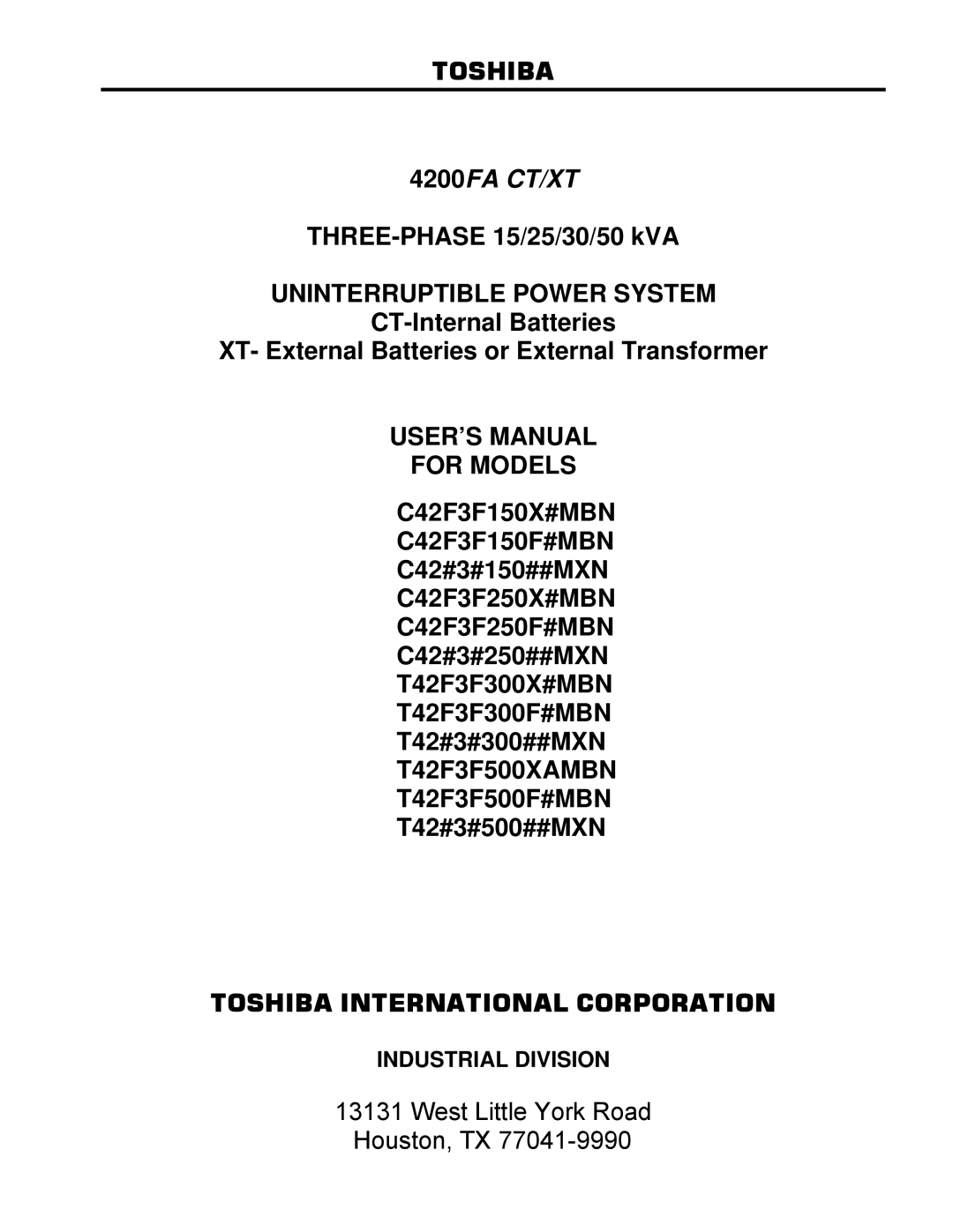 Toshiba 4200FA CT/XT user manual 