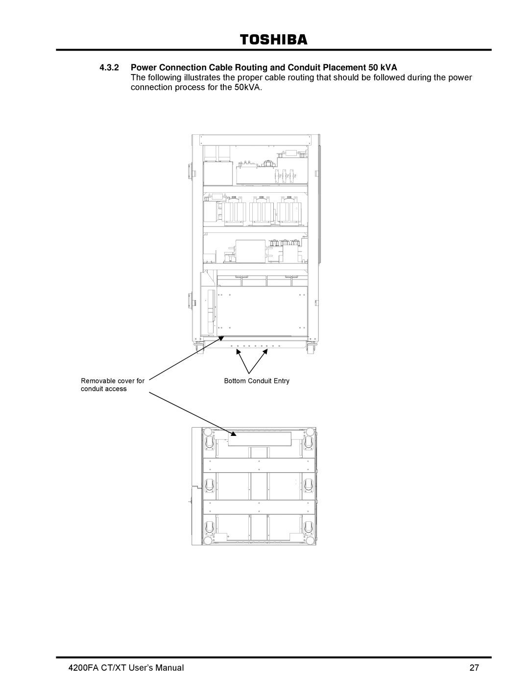 Toshiba 4200FA CT/XT user manual Power Connection Cable Routing and Conduit Placement 50 kVA 