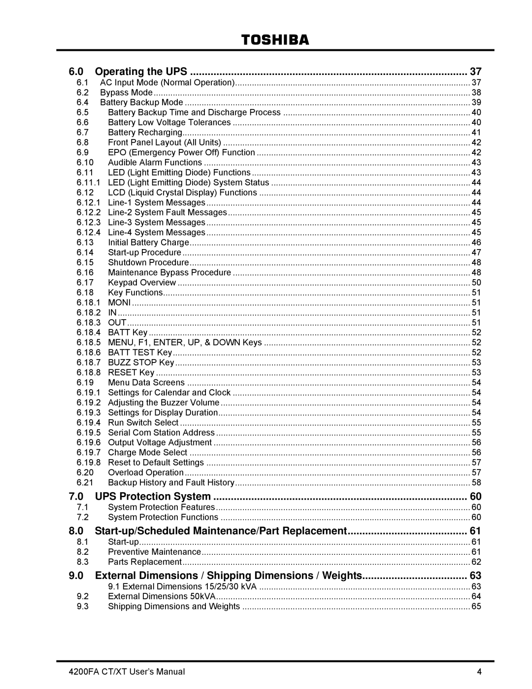 Toshiba 4200FA CT/XT user manual UPS Protection System 