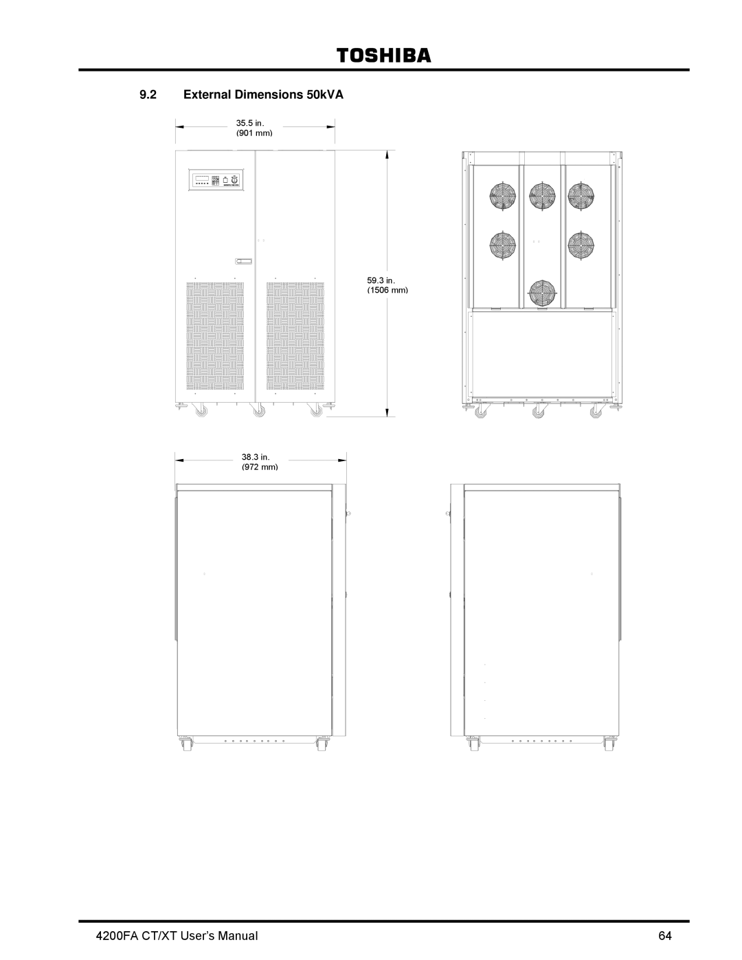 Toshiba 4200FA CT/XT user manual External Dimensions 50kVA 