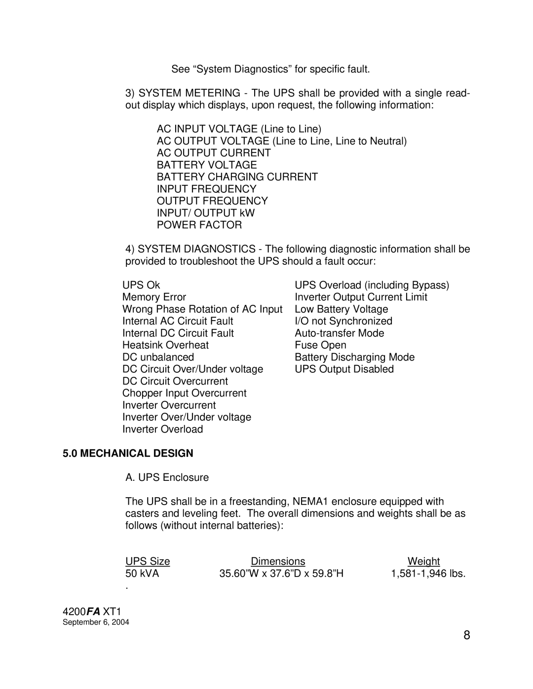 Toshiba 4200FA XT1, TOSHIBA 4200FA specifications Power Factor, Mechanical Design 