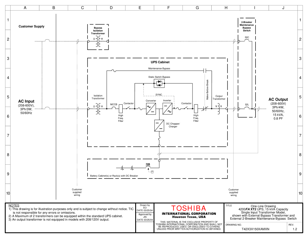 Toshiba 4200FA XT2 manual Toshiba, AC Input, AC Output, International Corporation 