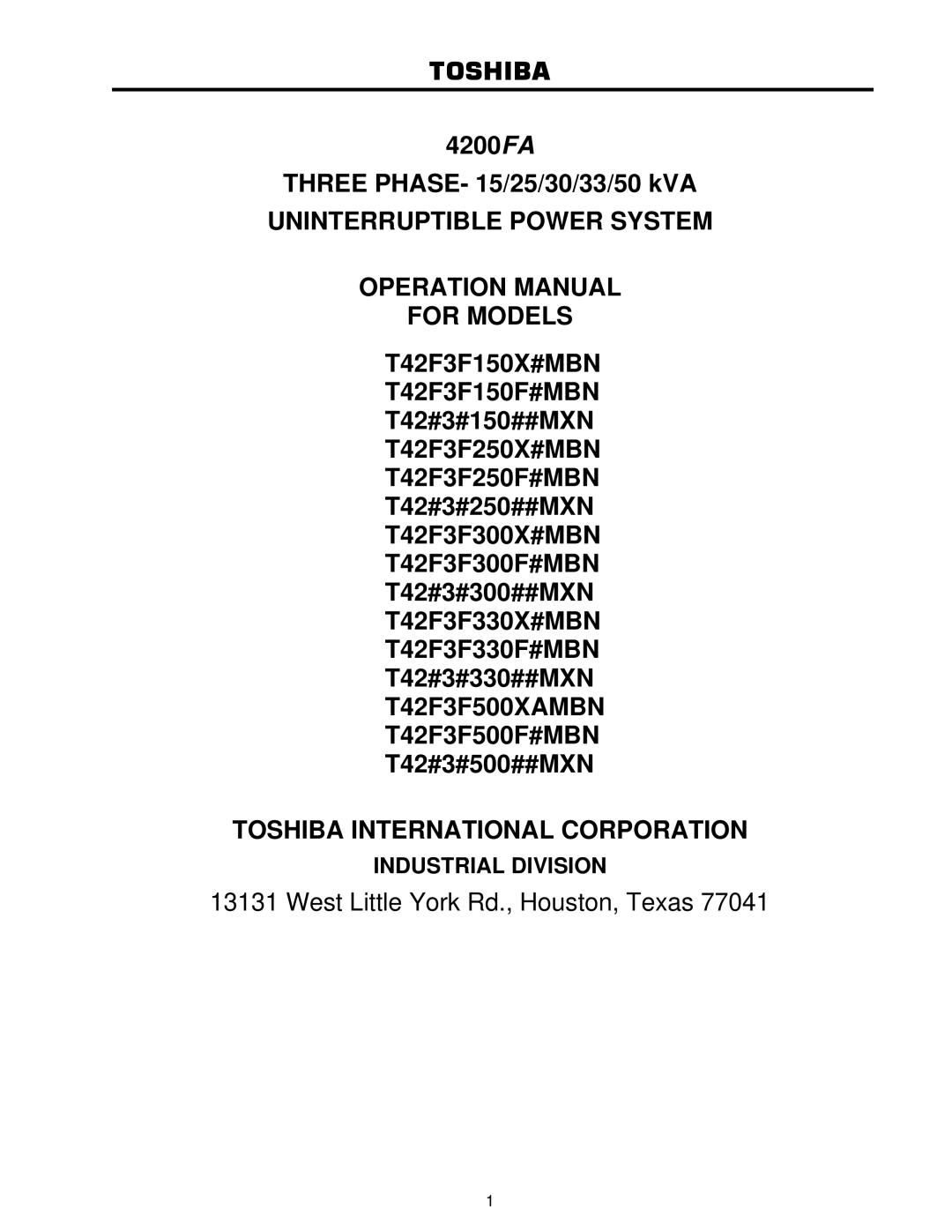 Toshiba 4200FA user manual Toshiba 