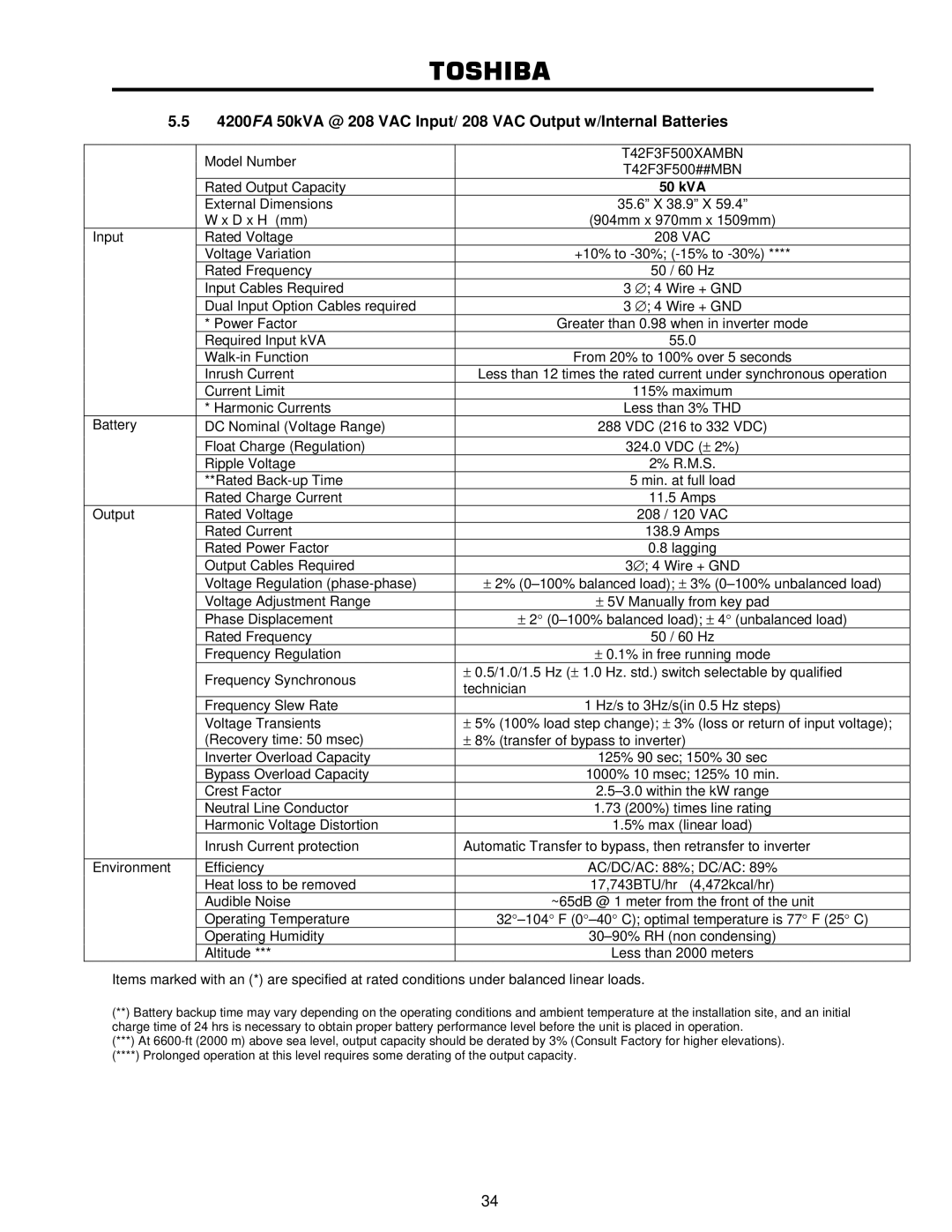 Toshiba 4200FA user manual 50 kVA 