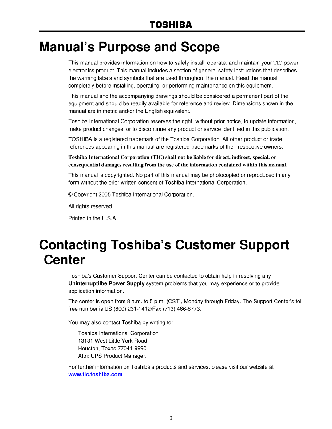 Toshiba 4200FA user manual Manual’s Purpose and Scope 