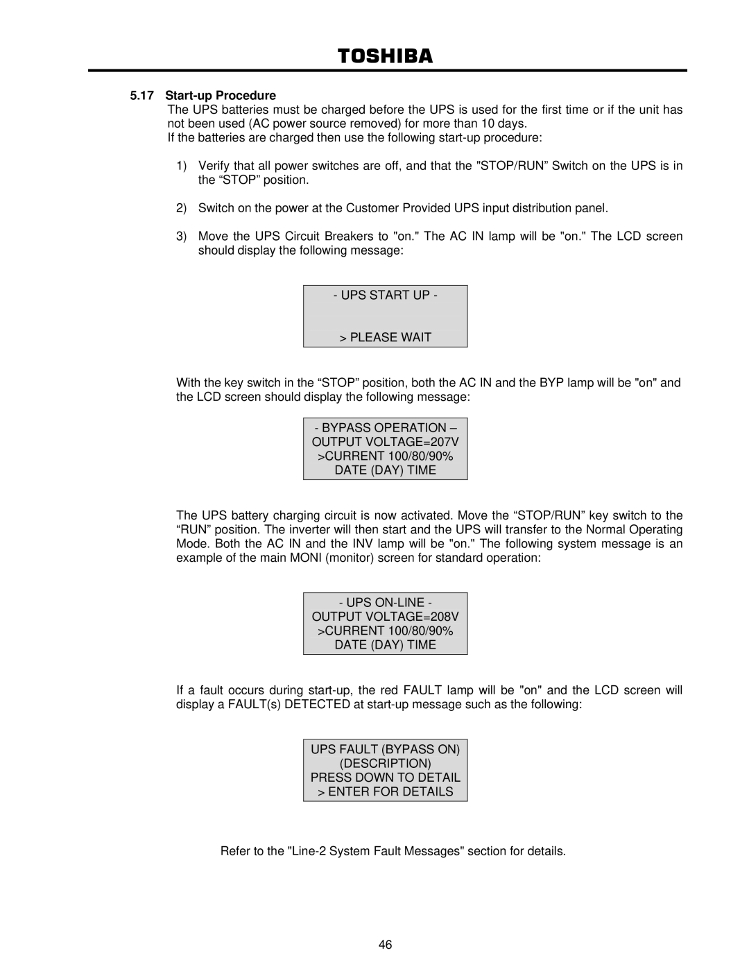 Toshiba 4200FA user manual Start-up Procedure 