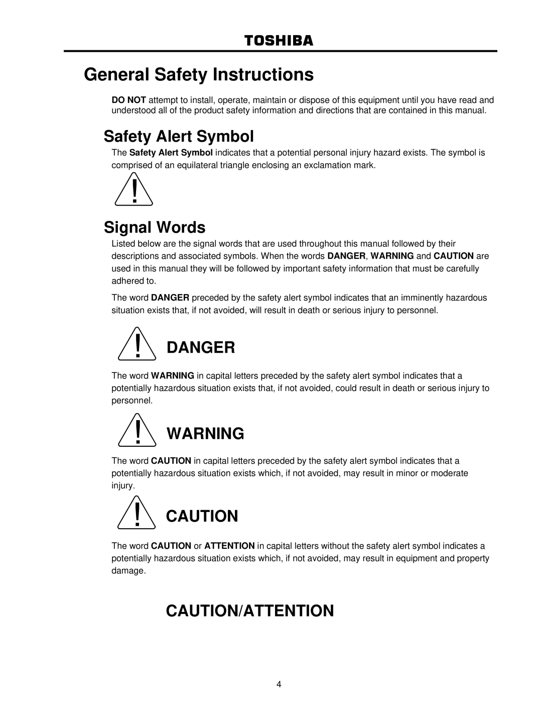 Toshiba 4200FA user manual General Safety Instructions 