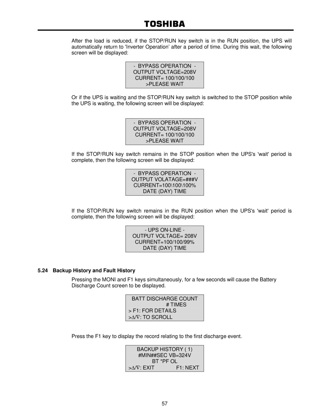 Toshiba 4200FA user manual Backup History and Fault History 