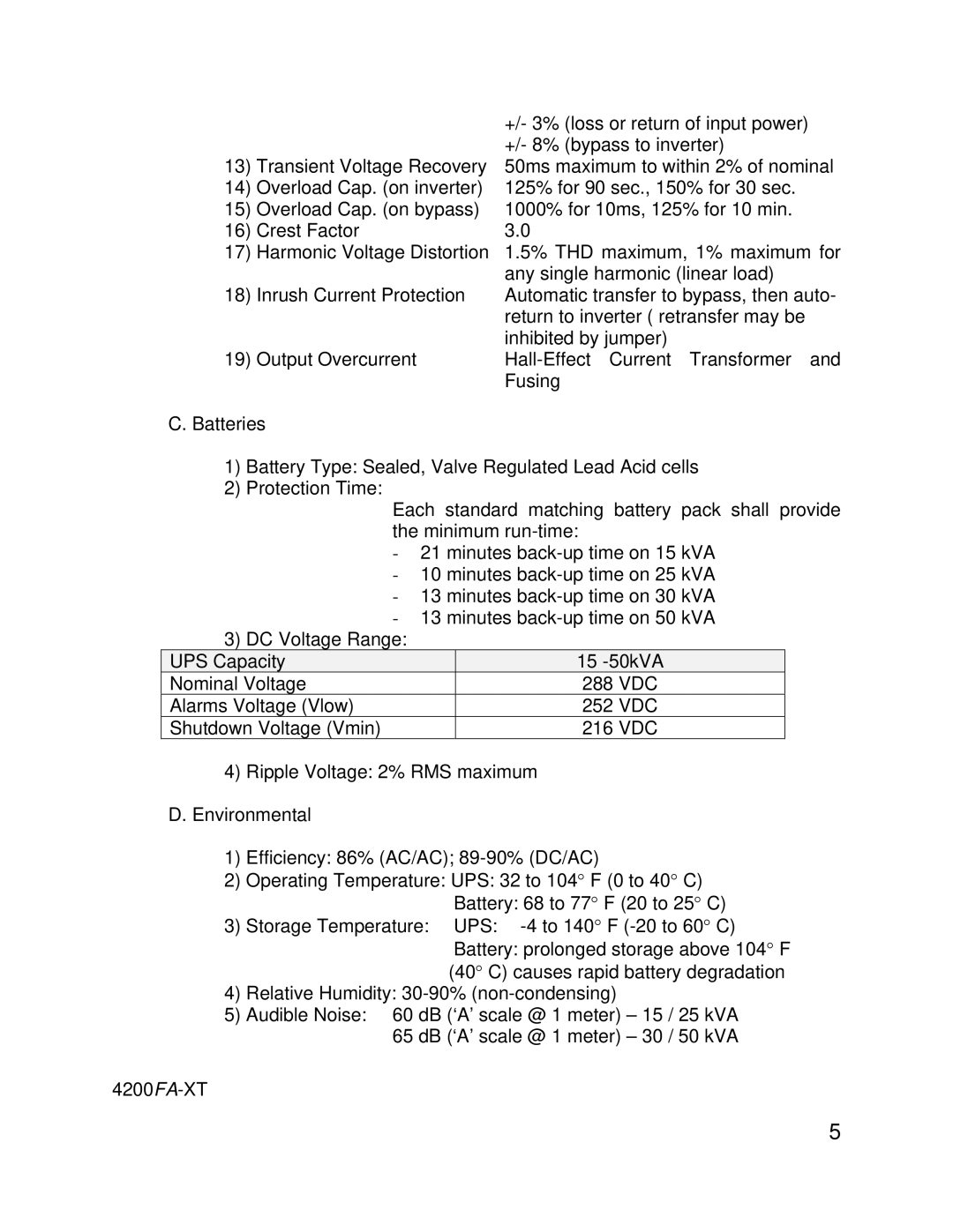 Toshiba 4200FA specifications Alarms Voltage Vlow 