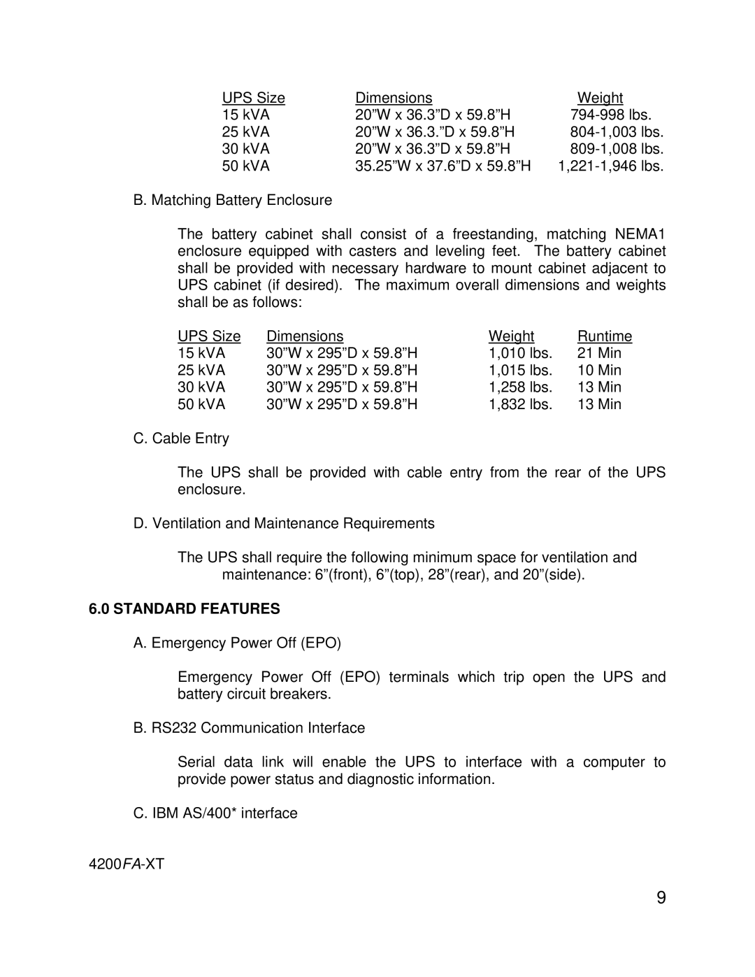 Toshiba 4200FA specifications Standard Features 