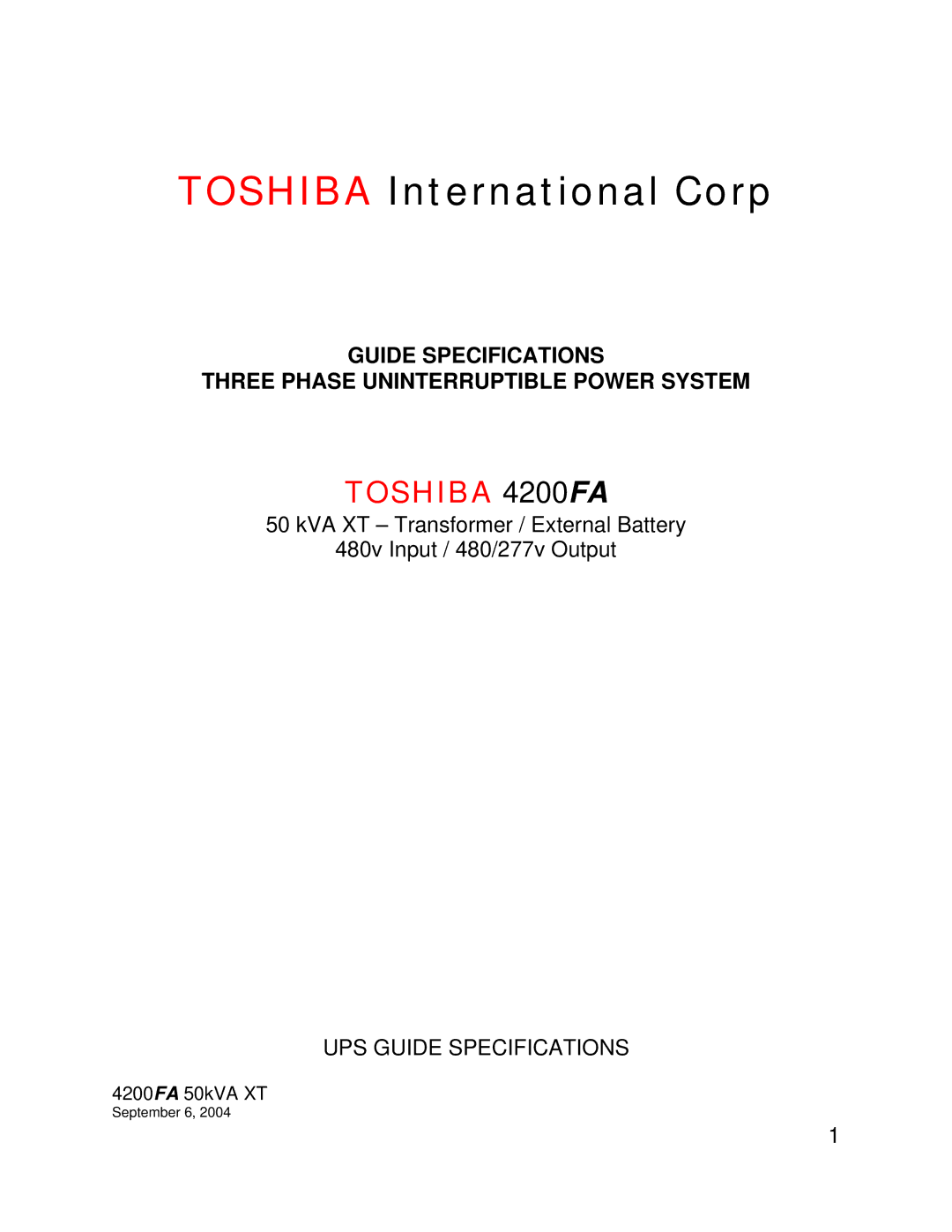 Toshiba 4200FA specifications Toshiba International Corp 