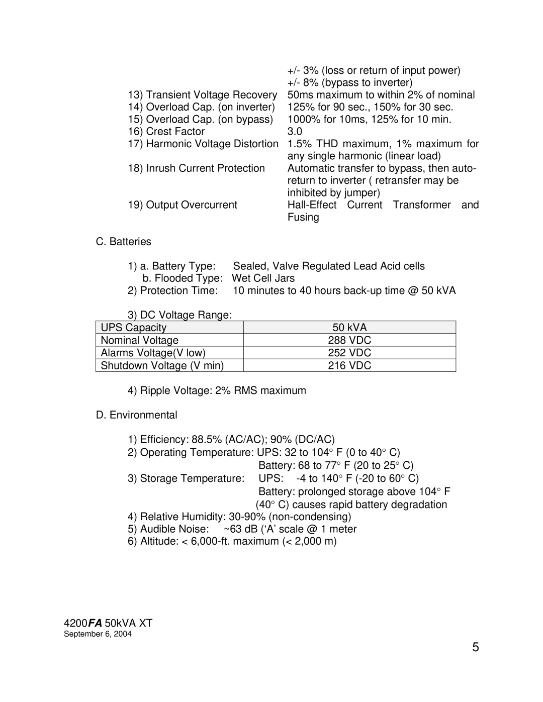 Toshiba 4200FA specifications Alarms VoltageV low 