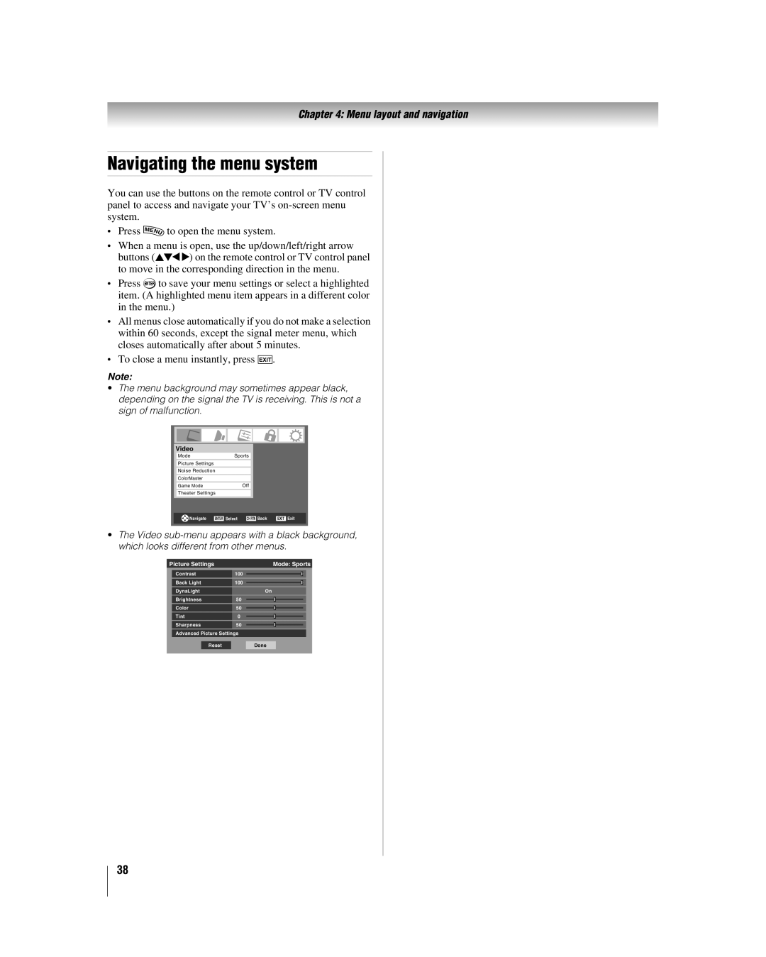 Toshiba 52HL167, 42hl167, 47HL167 manual Navigating the menu system, Video 