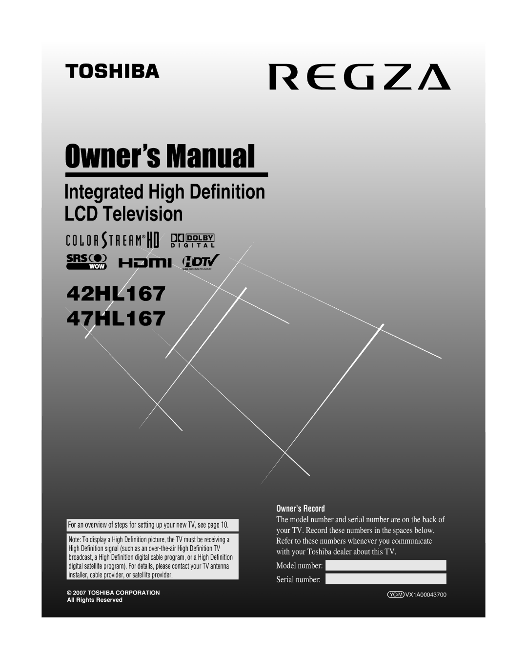 Toshiba 42hl167 manual 42HL167 47HL167 