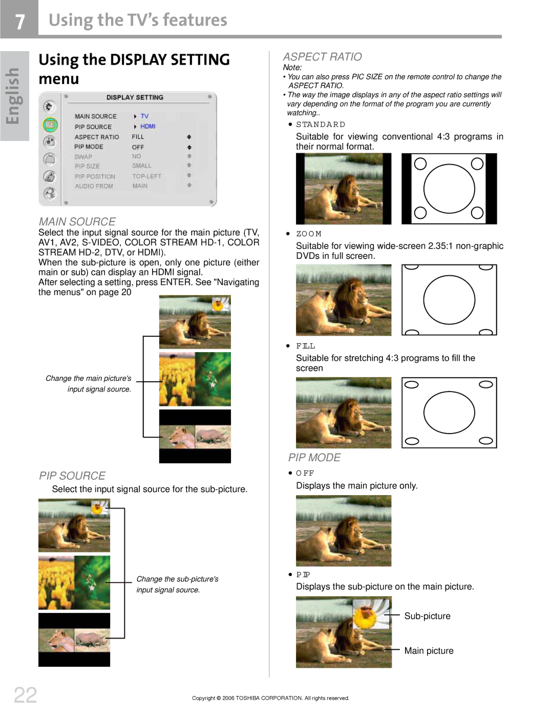 Toshiba 42HM66 manual Using the TV’s features, Menu 